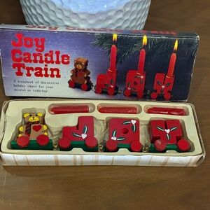 Joy Candle Wood Train Set - Red and Green Vintage Unused Handpainted